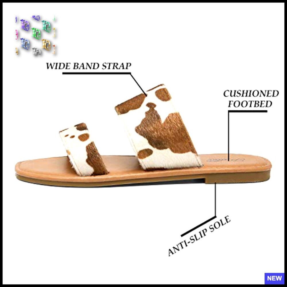 Two Strap Slide Sandals Open Toe Square Flat Mini… - image 3